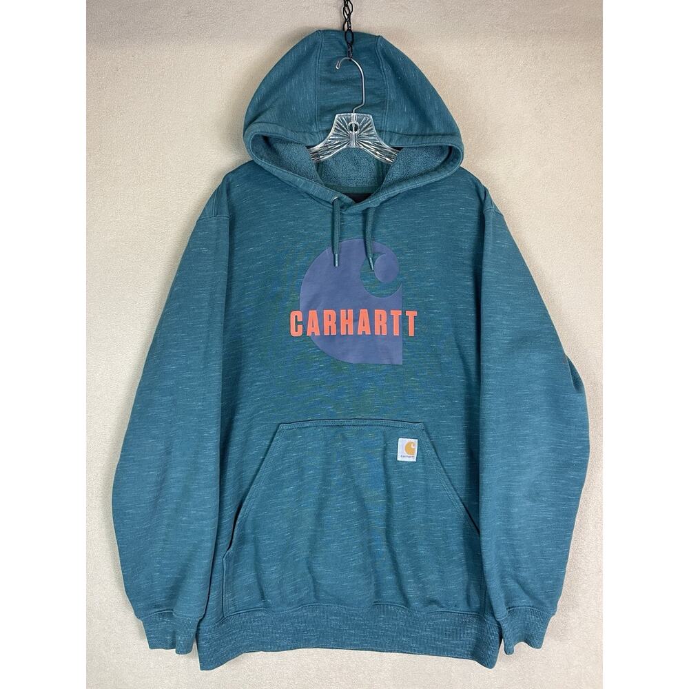 Carhartt Hoodie Mens M Green Loose Fit Mid Weight Logo Graphic Sweatshirt